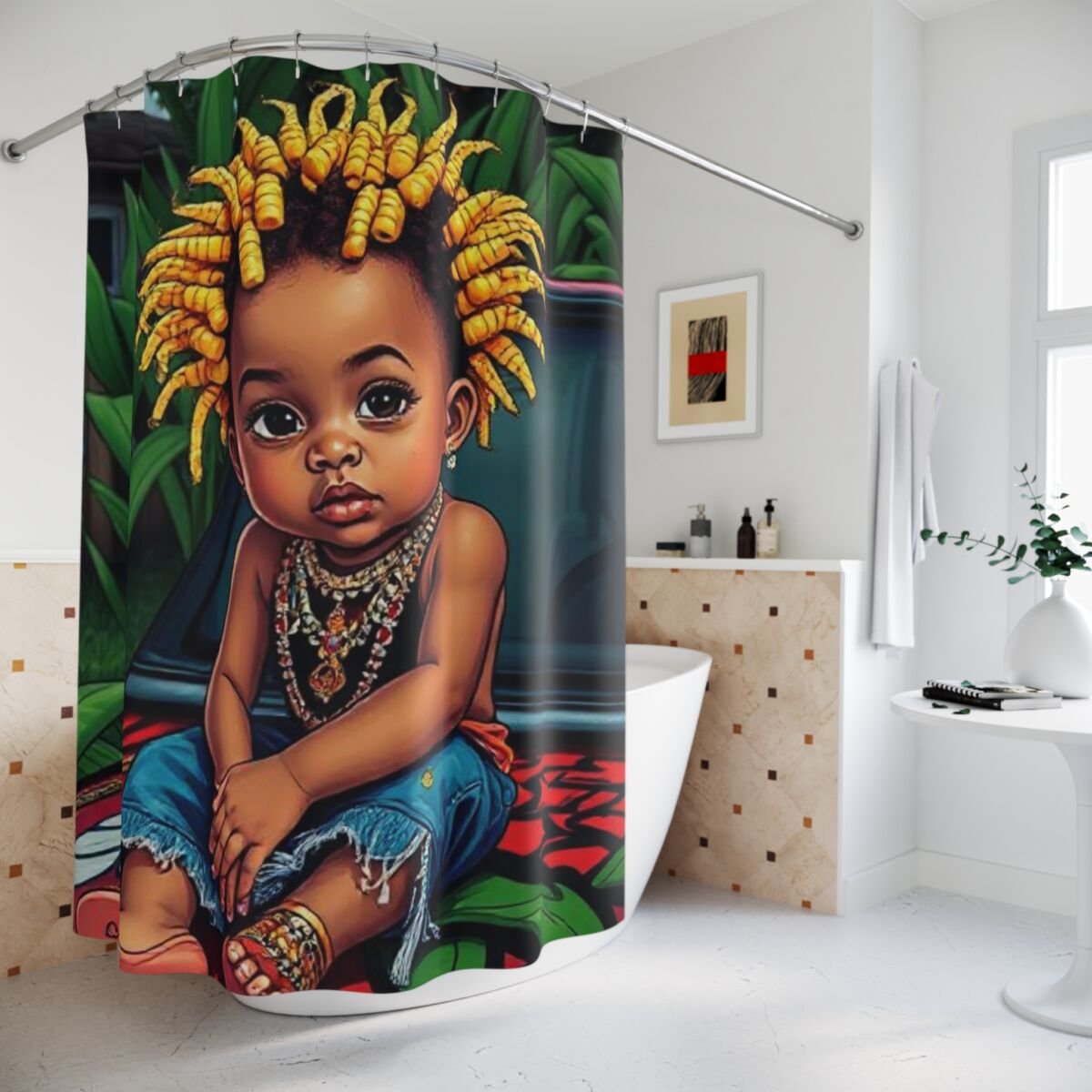 Shower Curtains - Cartoon Ethnic Graffiti Art - Image 4