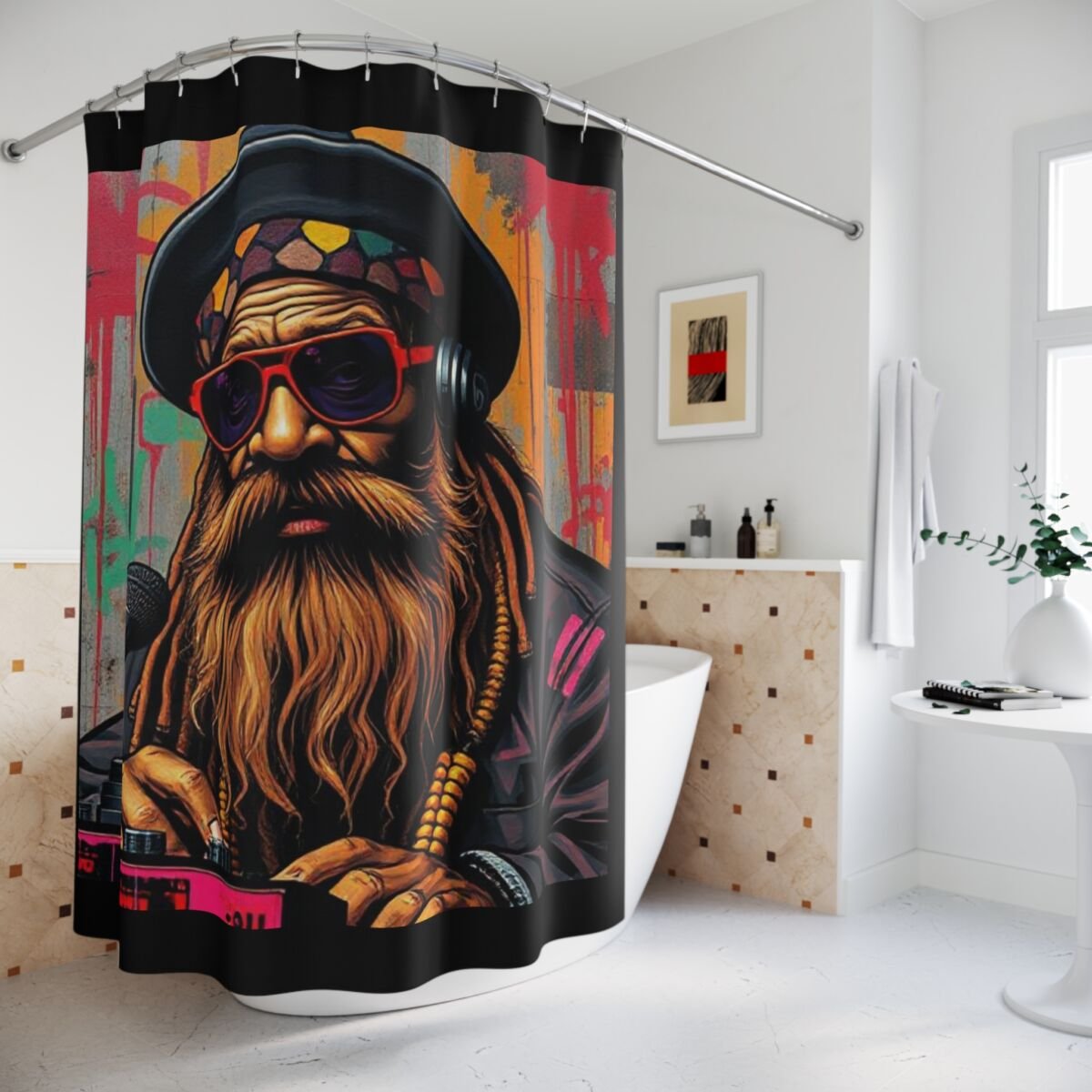 Shower Curtains - Cartoon Ethnic Graffiti Art - Image 4