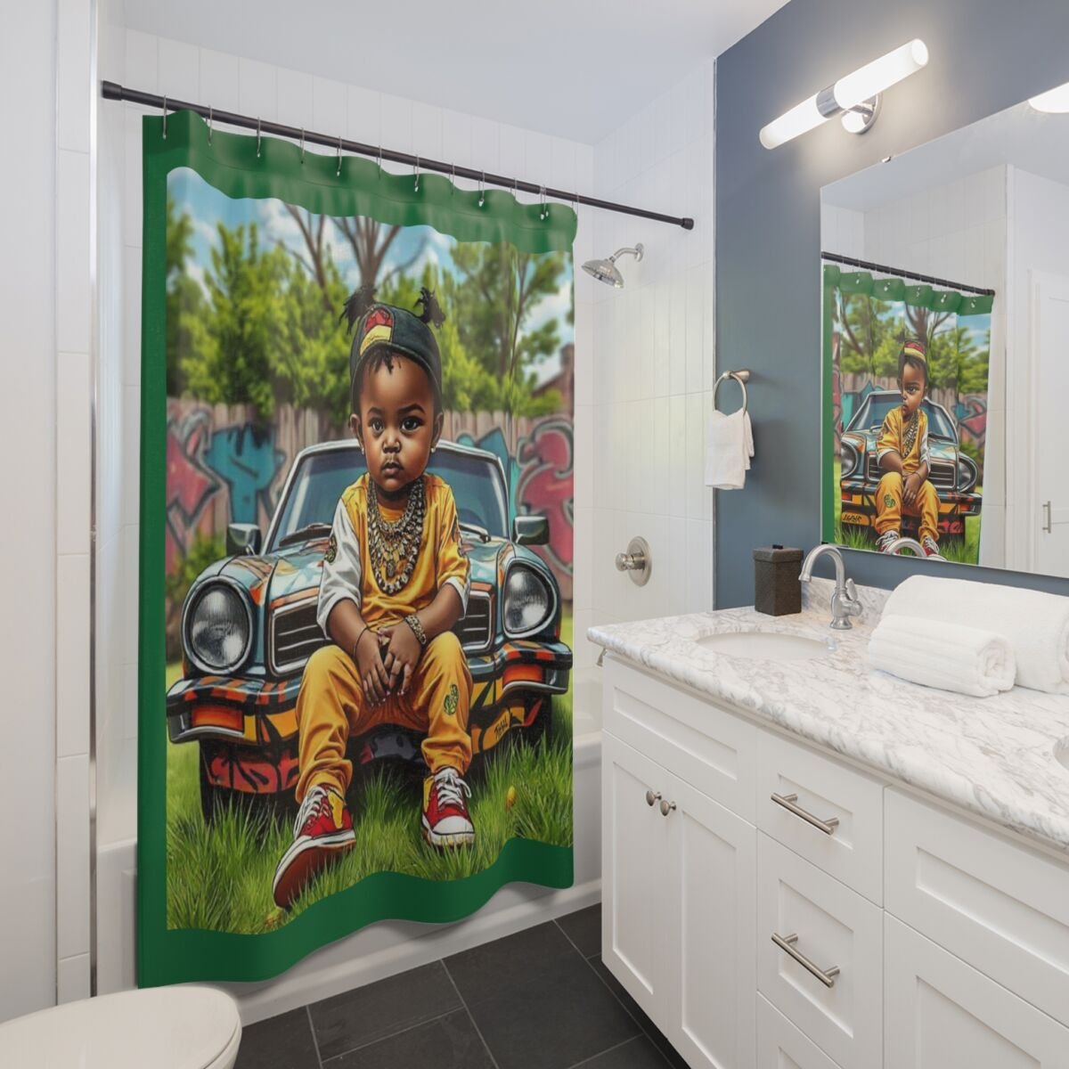 Shower Curtains - Cartoon Ethnic Graffiti Art - Image 3