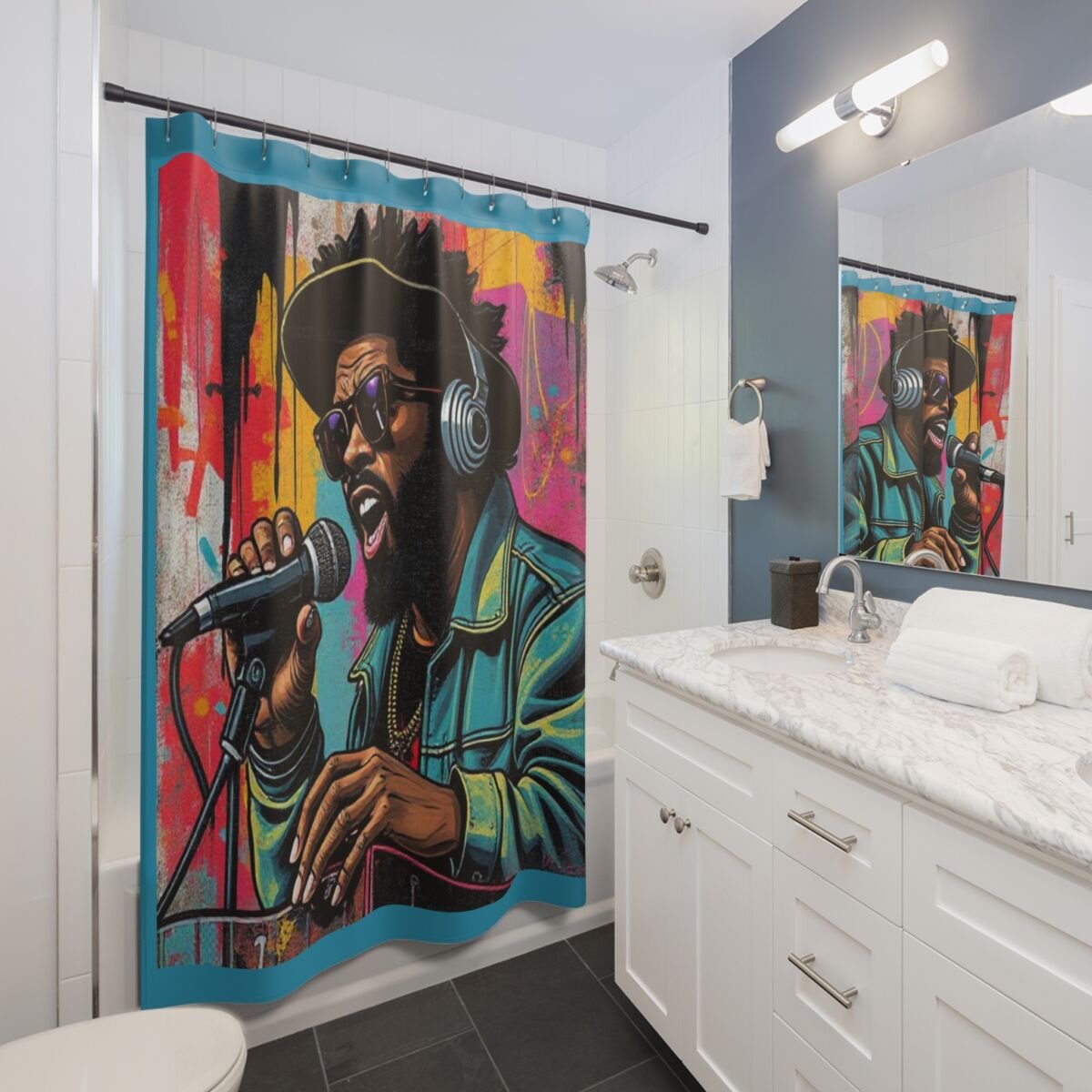 Shower Curtains - Cartoon Ethnic Graffiti Art - Image 3