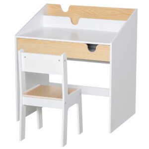 Kids Desk And Chair Set 2 Pieces Children Study Table With Storage Pull-Out Drawer Bookshelf For 3-6 Years Writing, Reading, Drawing