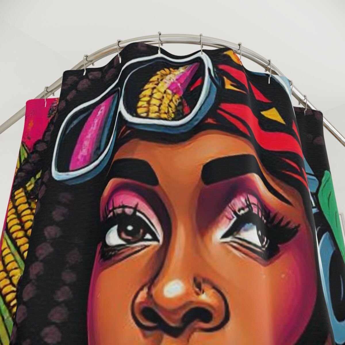 Shower Curtains - Cartoon Ethnic Graffiti Art - Image 2