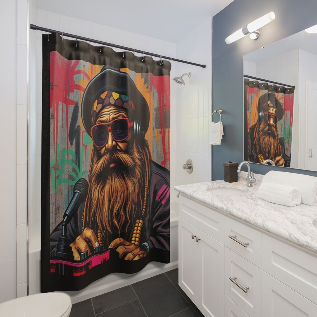 Shower Curtains - Cartoon Ethnic Graffiti Art - Image 3