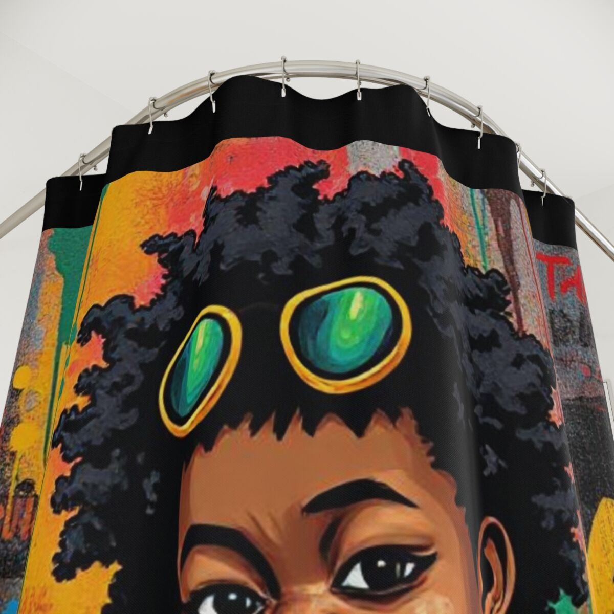 Shower Curtains - Cartoon Ethnic Graffiti Art - Image 2