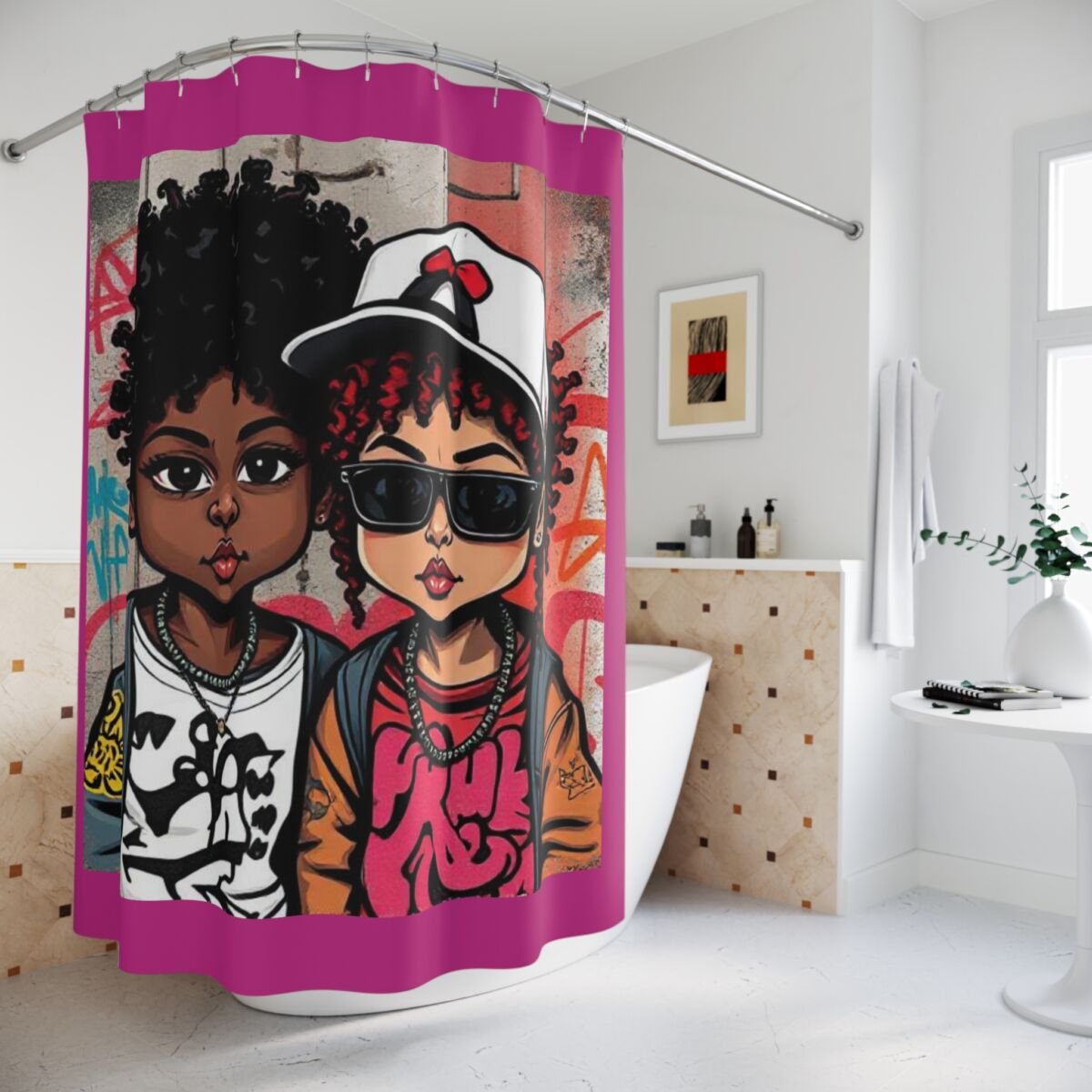 Shower Curtains - Cartoon Ethnic Graffiti Art - Image 4