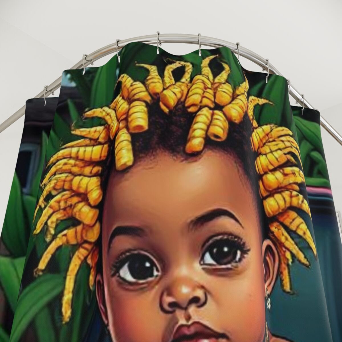 Shower Curtains - Cartoon Ethnic Graffiti Art - Image 2