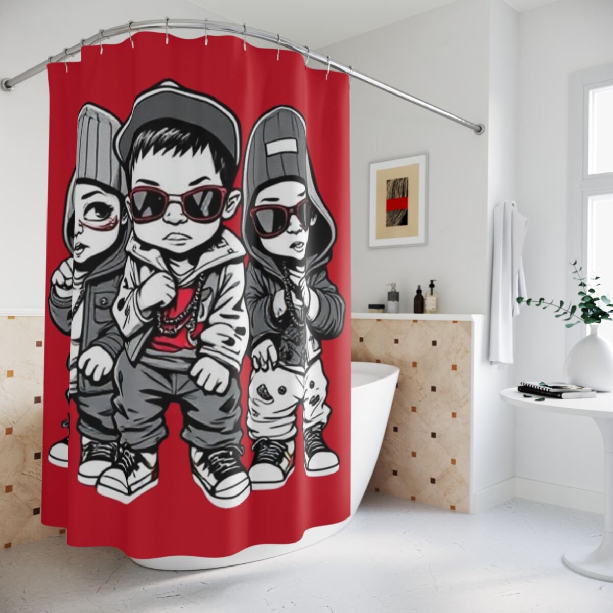 Shower Curtains - Cartoon Ethnic Graffiti Art - Image 4