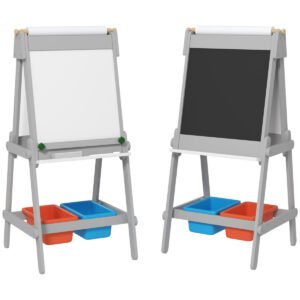Art Easel For Kids With Paper Roll, Double-Sided Painting Easel With Chalkboard, Whiteboard