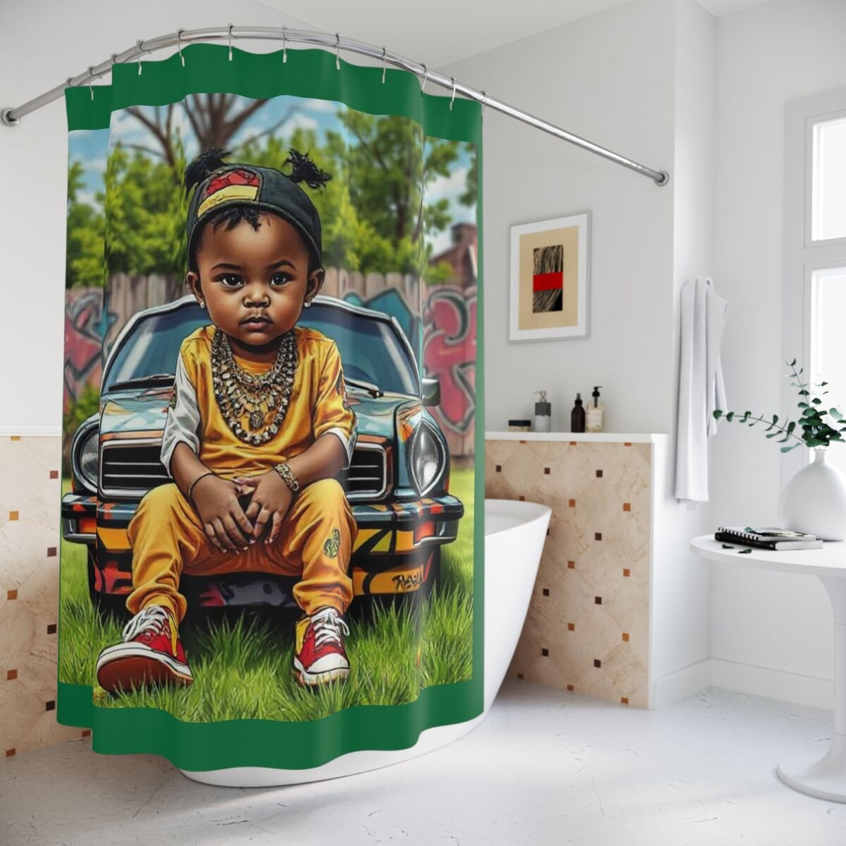 Shower Curtains - Cartoon Ethnic Graffiti Art - Image 4