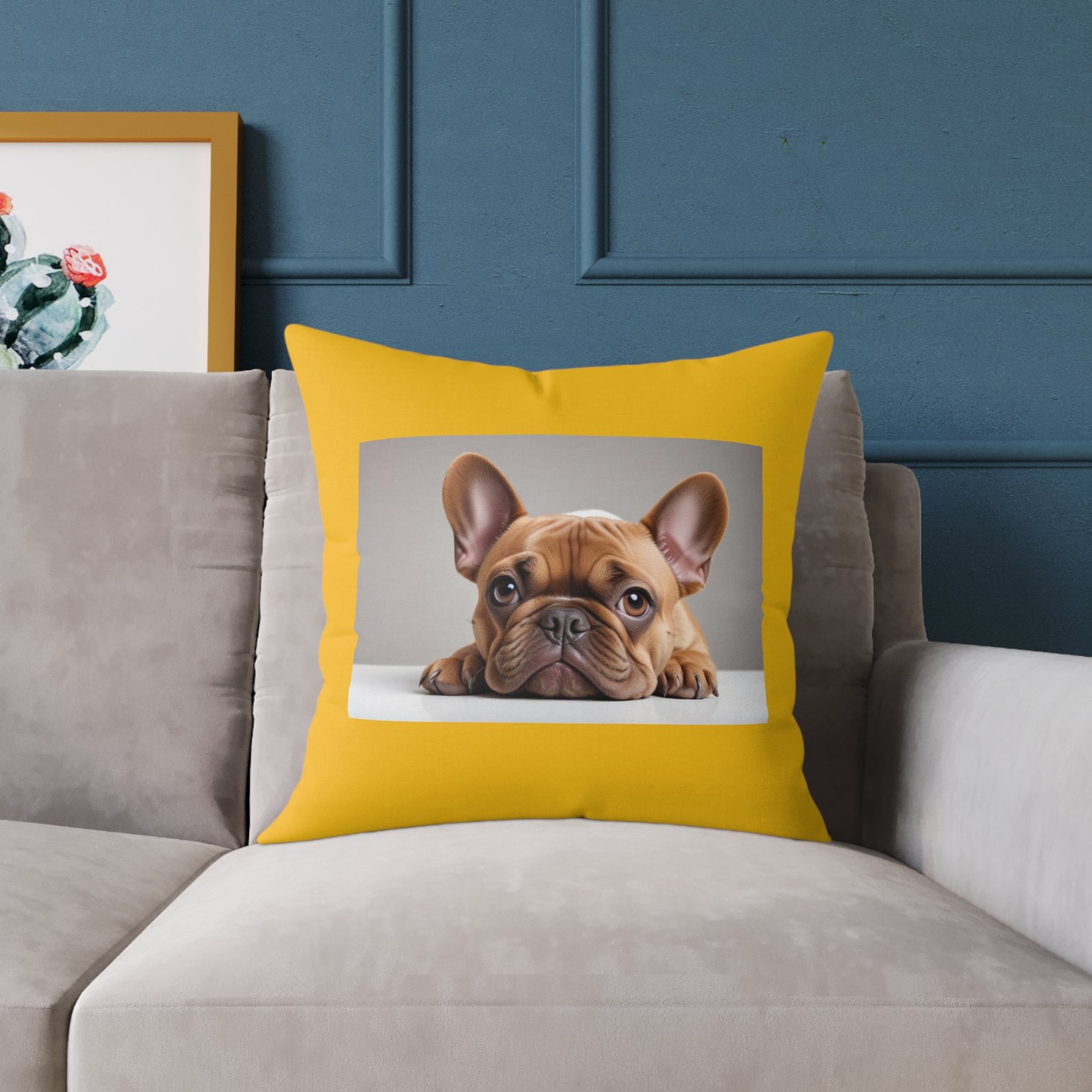 Pet Dog Puppy Cushion 08.French Bulldog Square Poly Canvas Pillow 08 - Image 11