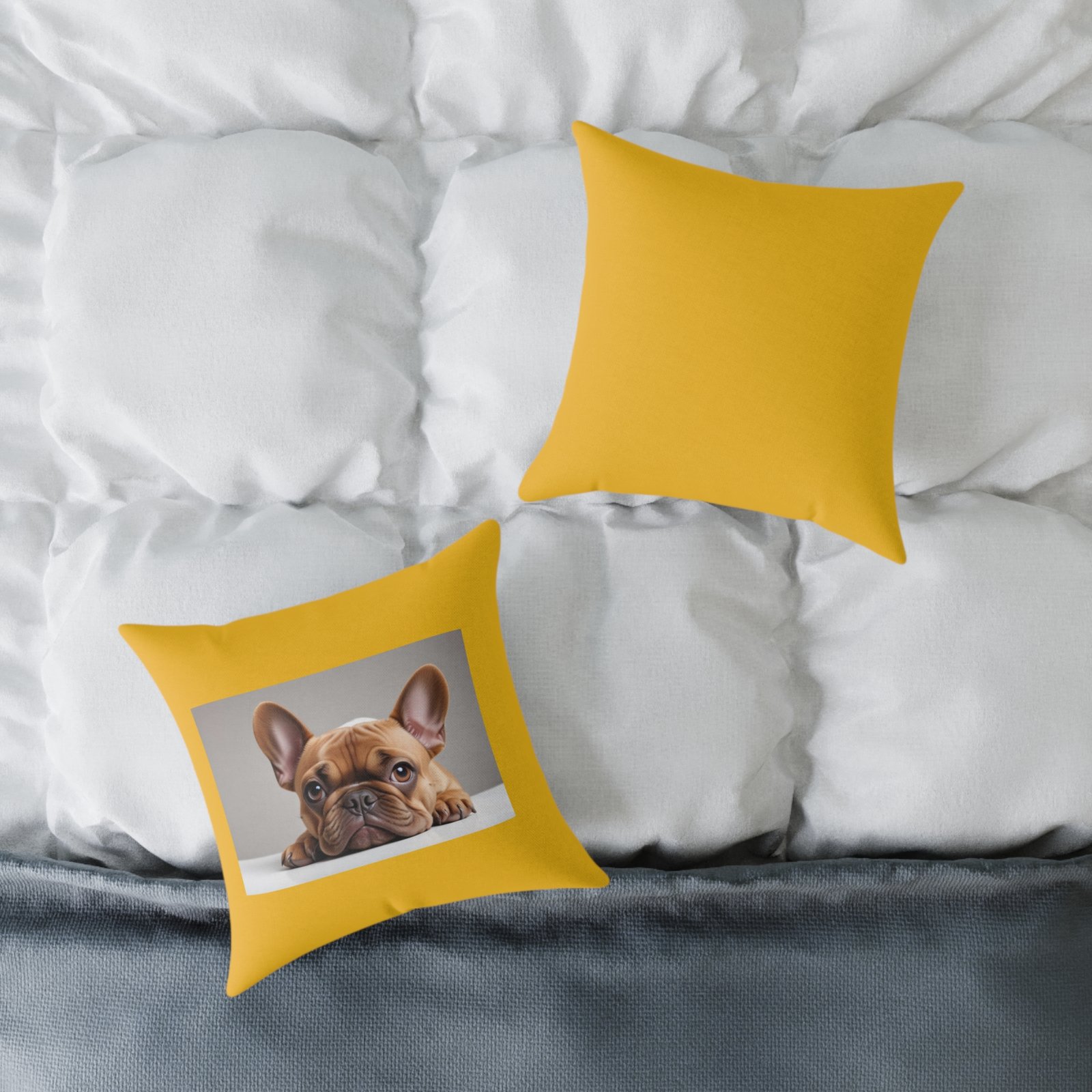 Pet Dog Puppy Cushion 08.French Bulldog Square Poly Canvas Pillow 08 - Image 2