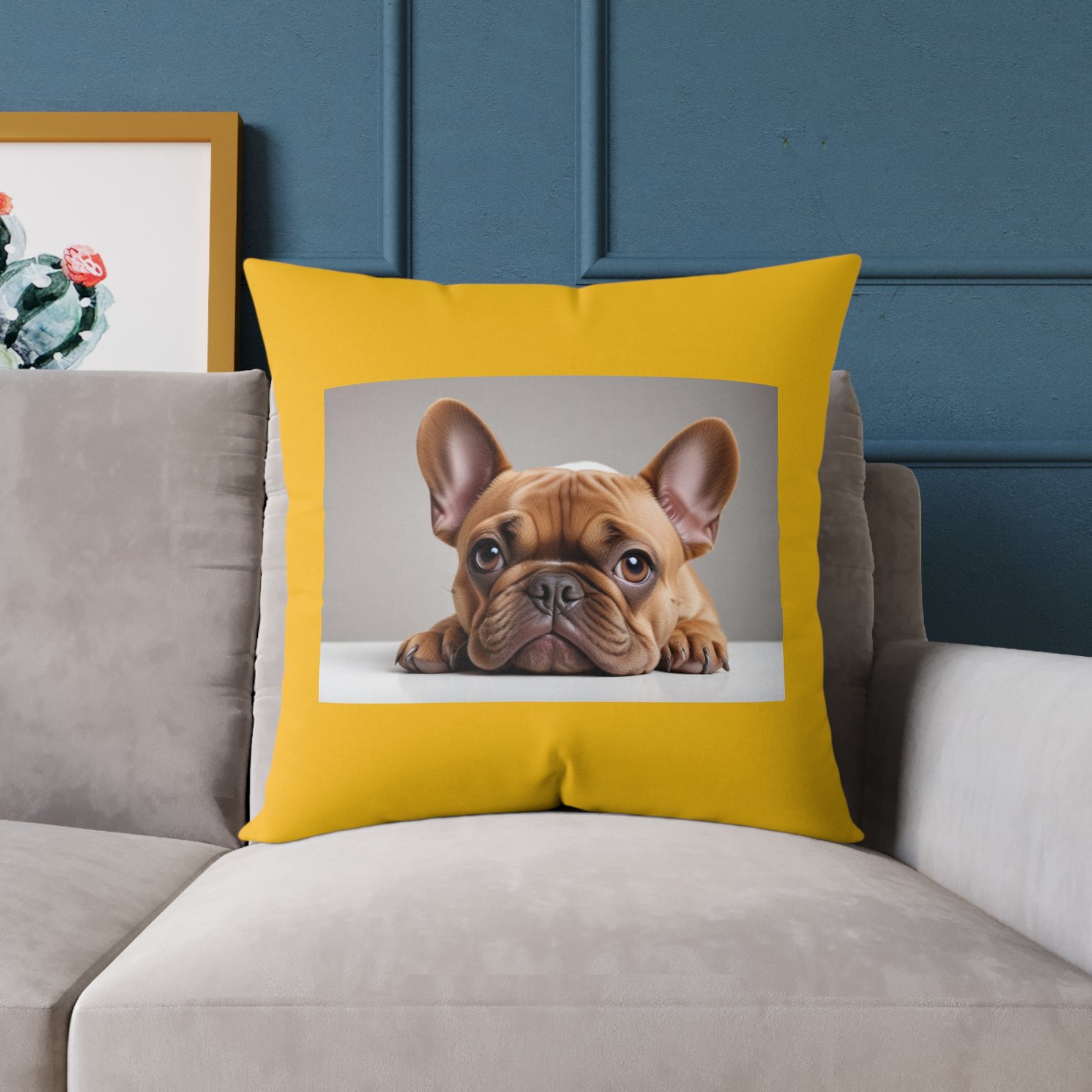 Pet Dog Puppy Cushion 08.French Bulldog Square Poly Canvas Pillow 08 - Image 15