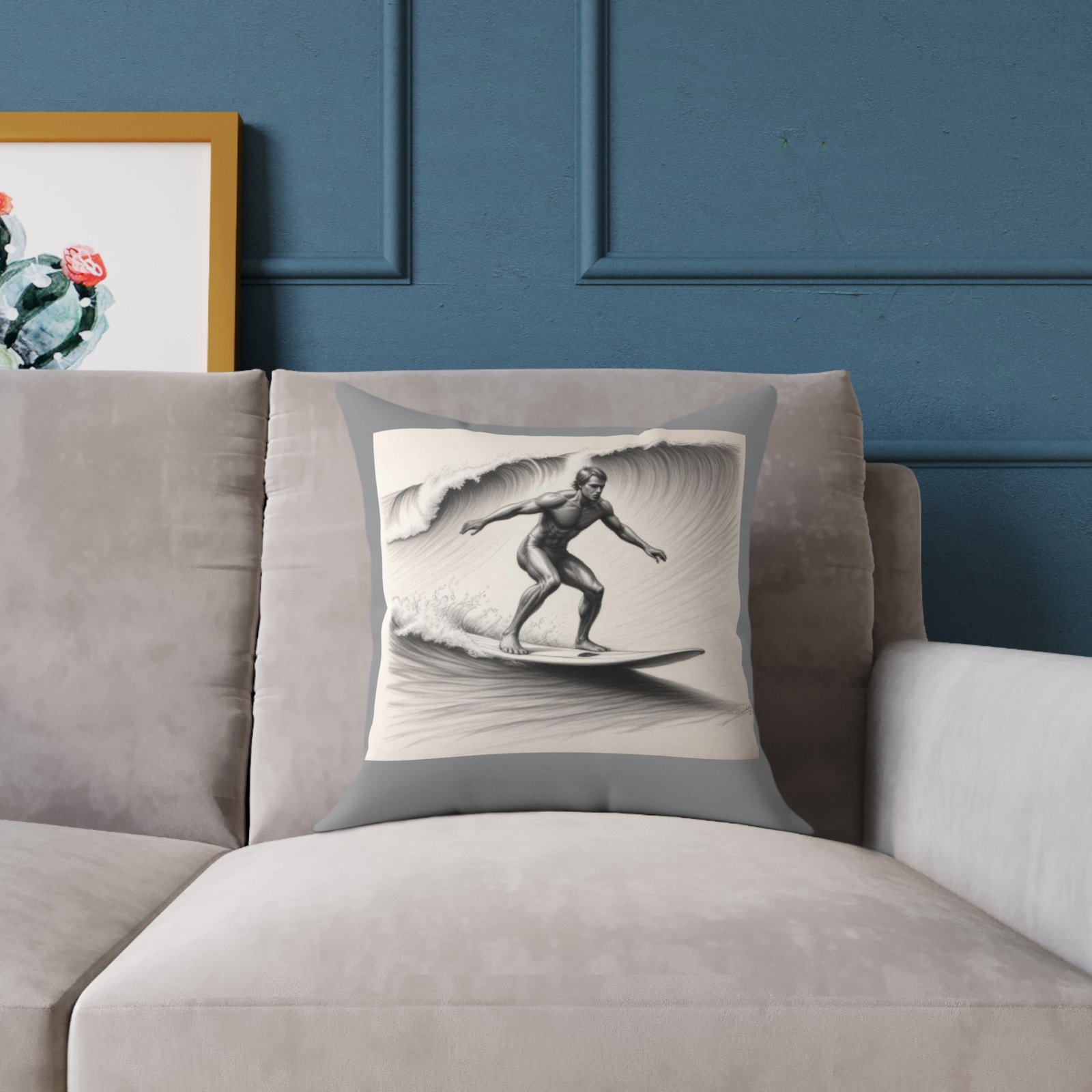 Surfing Square Poly Canvas Pillow - Image 3