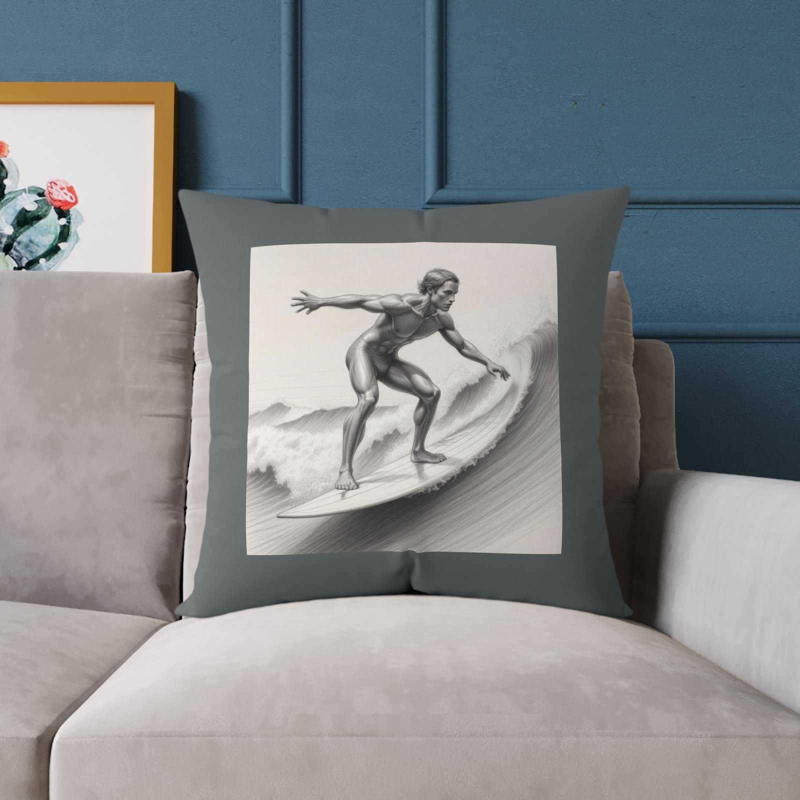 Surfing Square Poly Canvas Pillow - Image 15