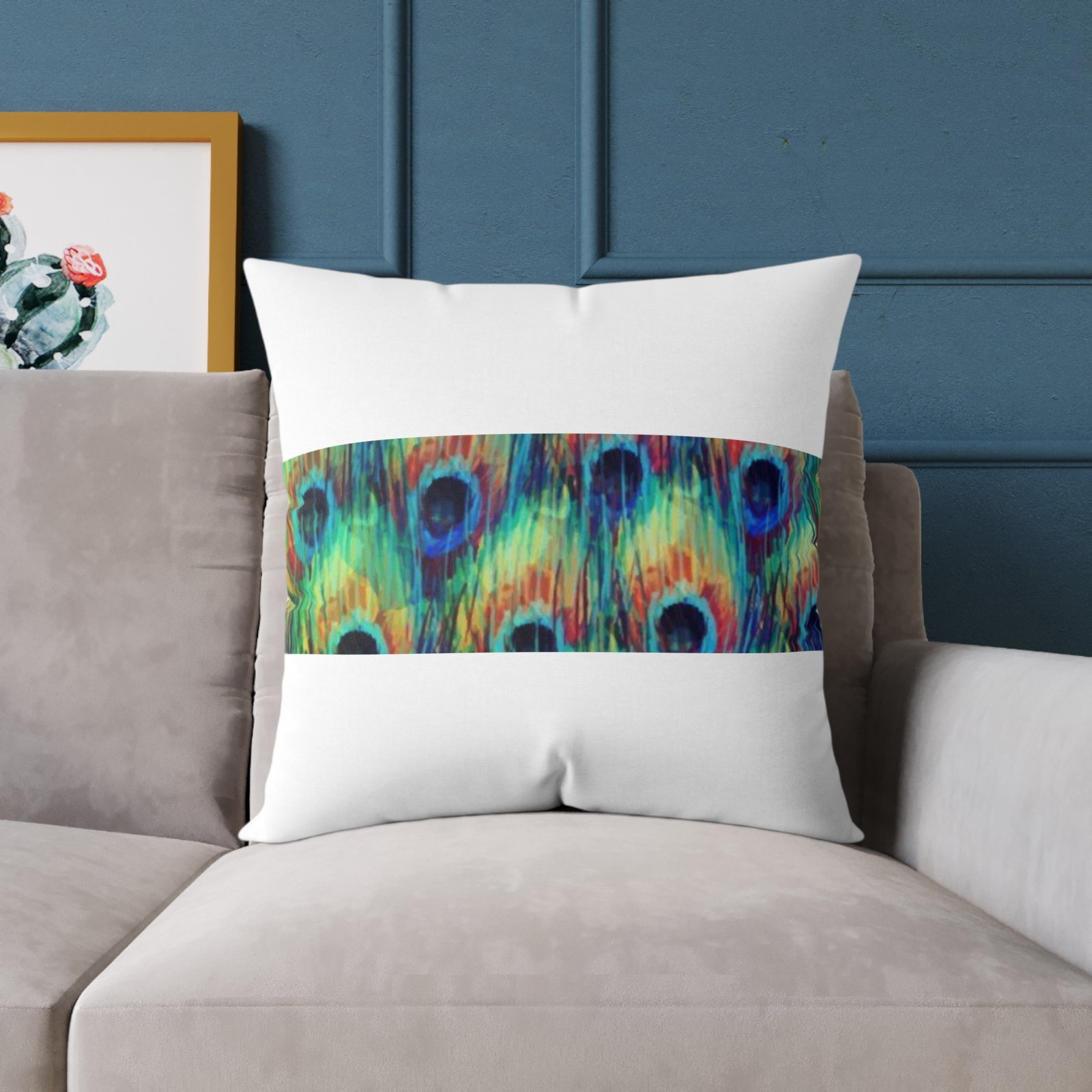 Pea cock Prin t Cushion G ift Square Poly Canvas Pillow Pea cock Prin t , G ift Cushion, Lounge Cushion, Bedroom Cushion, Cushion G ift , , - Image 15