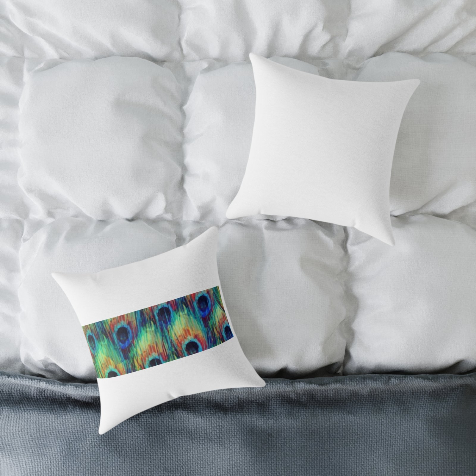 Pea cock Prin t Cushion G ift Square Poly Canvas Pillow Pea cock Prin t , G ift Cushion, Lounge Cushion, Bedroom Cushion, Cushion G ift , , - Image 4