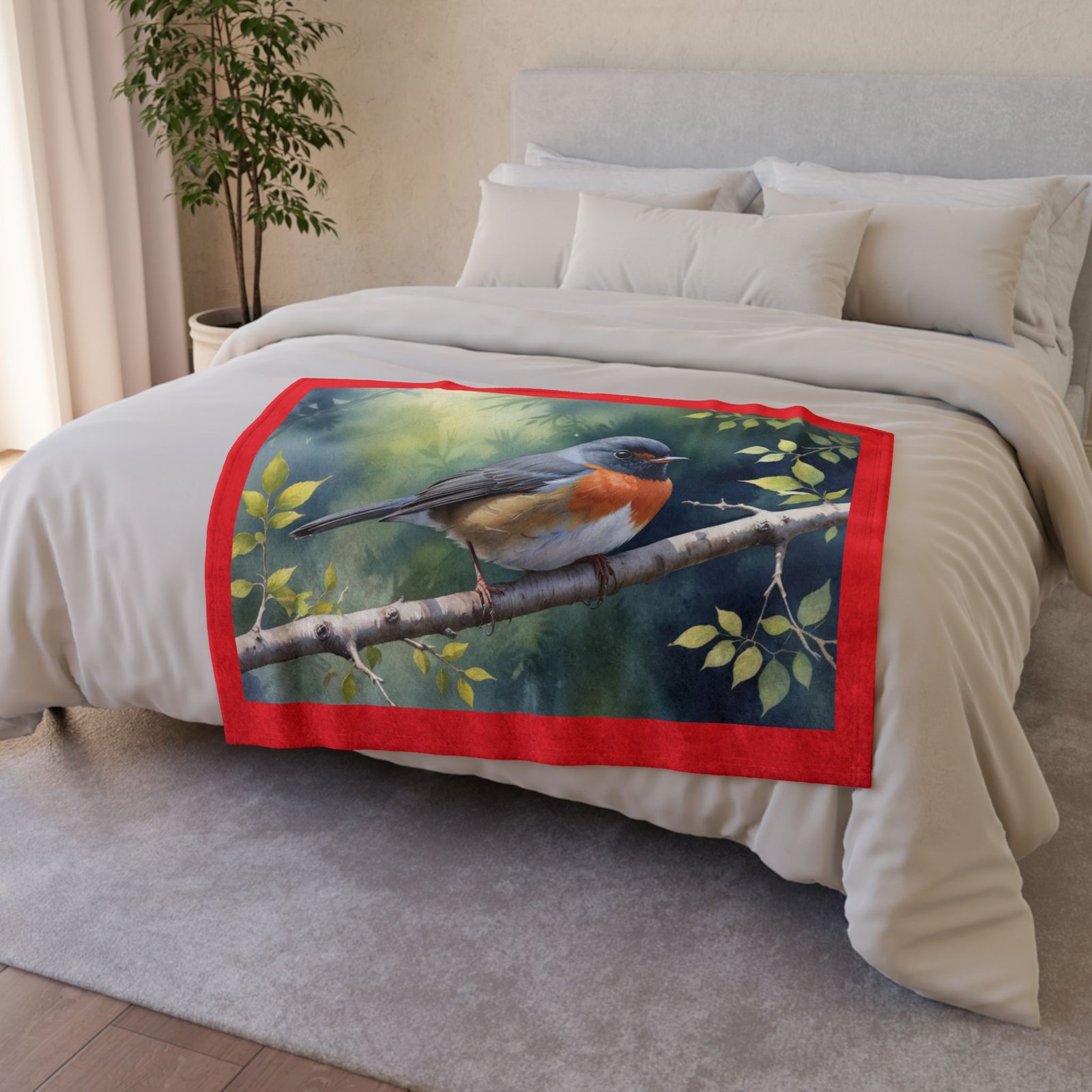 Robin Red Breast Soft Polyester Blanket - Image 4