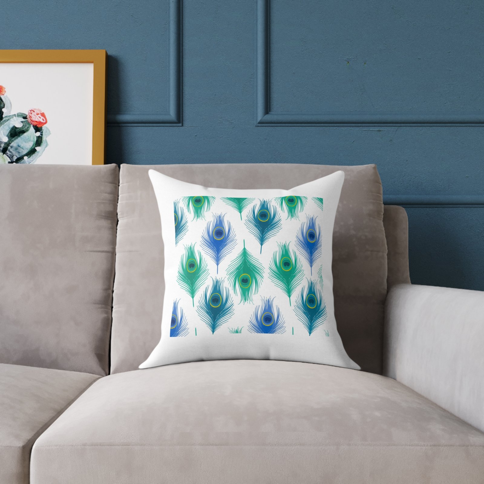 Pea cock Prin t Cushion G ift Square Poly Canvas Pillow Pea cock Prin t , G ift Cushion, Lounge Cushion, Bedroom Cushion, Cushion G ift , , - Image 3