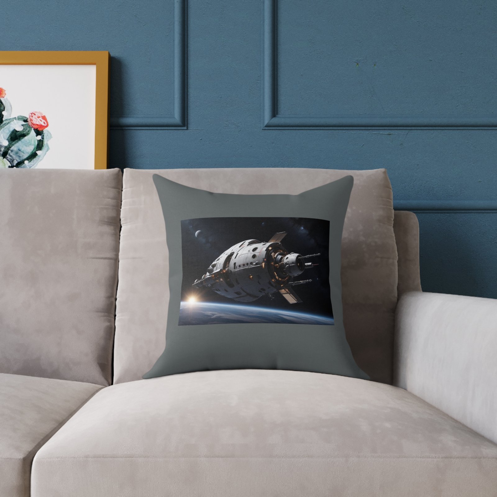 Space Ship Square Poly Canvas Pillow - Image 3