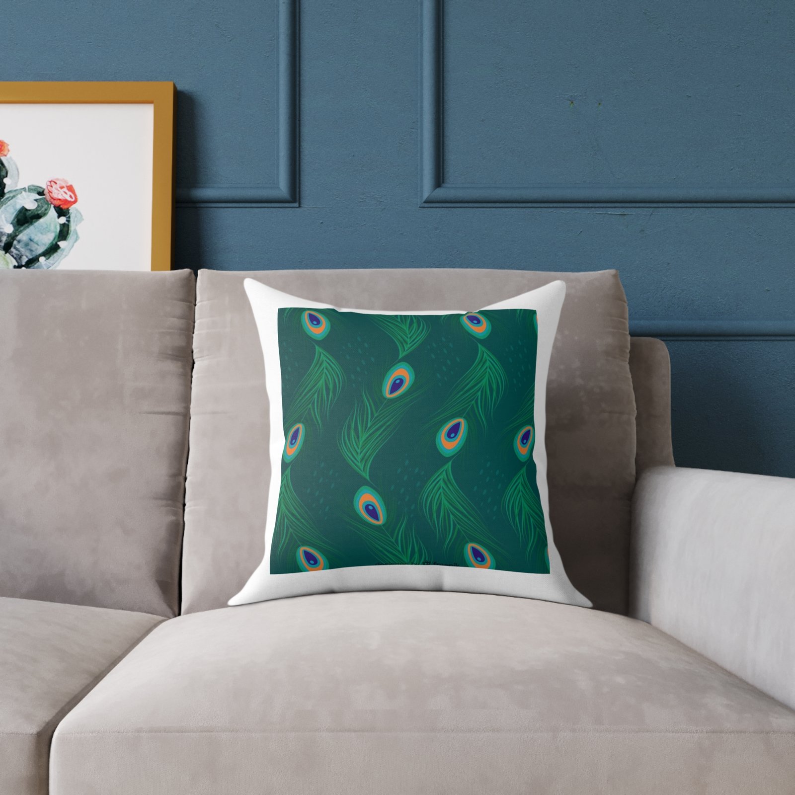 Pea cock Prin t Cushion G ift Square Poly Canvas Pillow Pea cock Prin t , G ift Cushion, Lounge Cushion, Bedroom Cushion, Cushion G ift , , - Image 3
