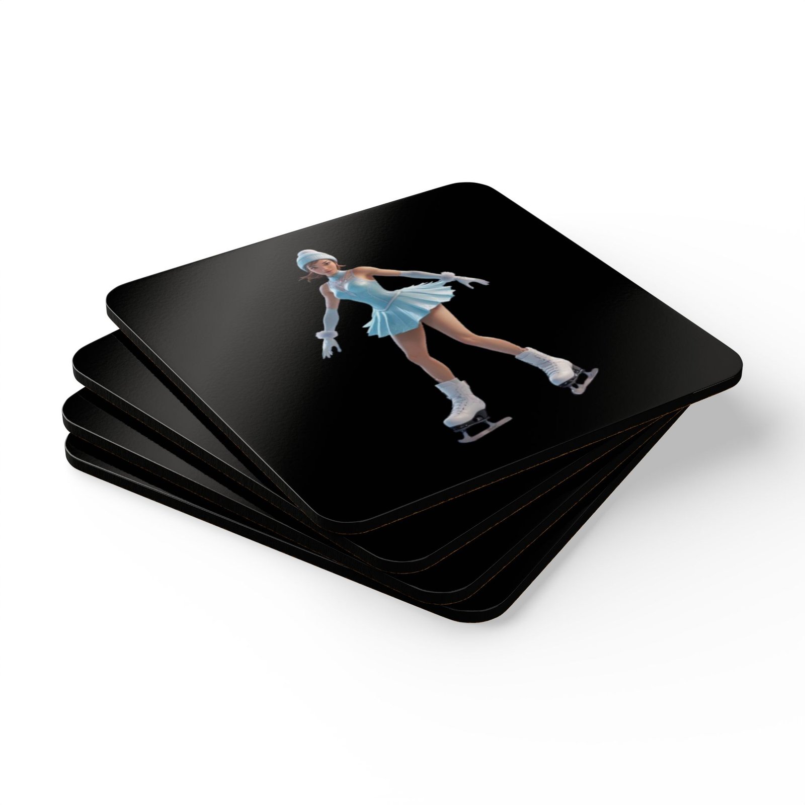 Ice Skating Corkwood Coaster Set - Image 3