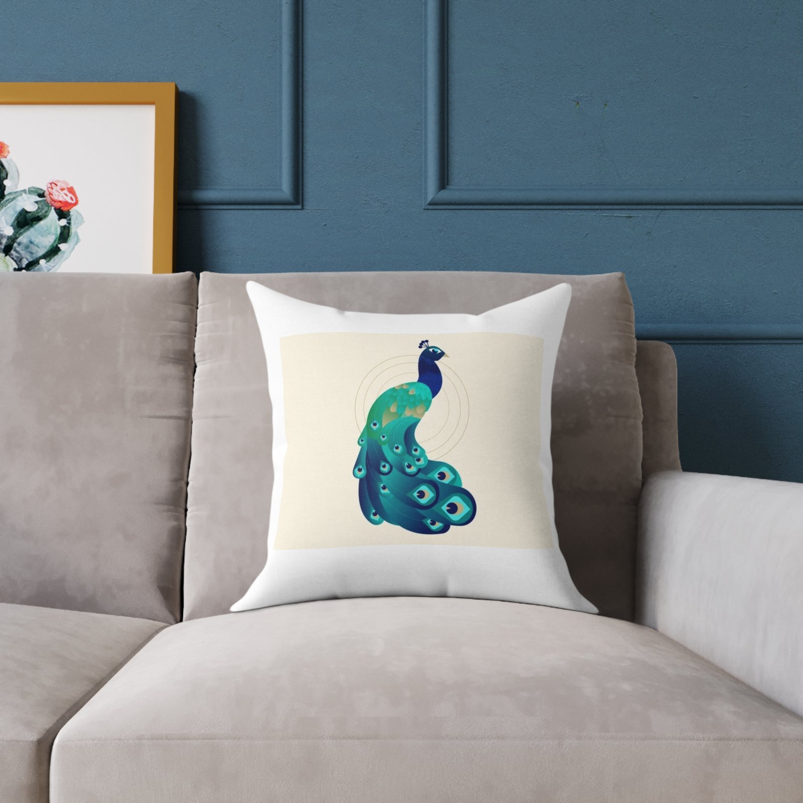 Pea cock Prin t Cushion G ift Square Poly Canvas Pillow Pea cock Prin t , G ift Cushion, Lounge Cushion, Bedroom Cushion, Cushion G ift , , - Image 3