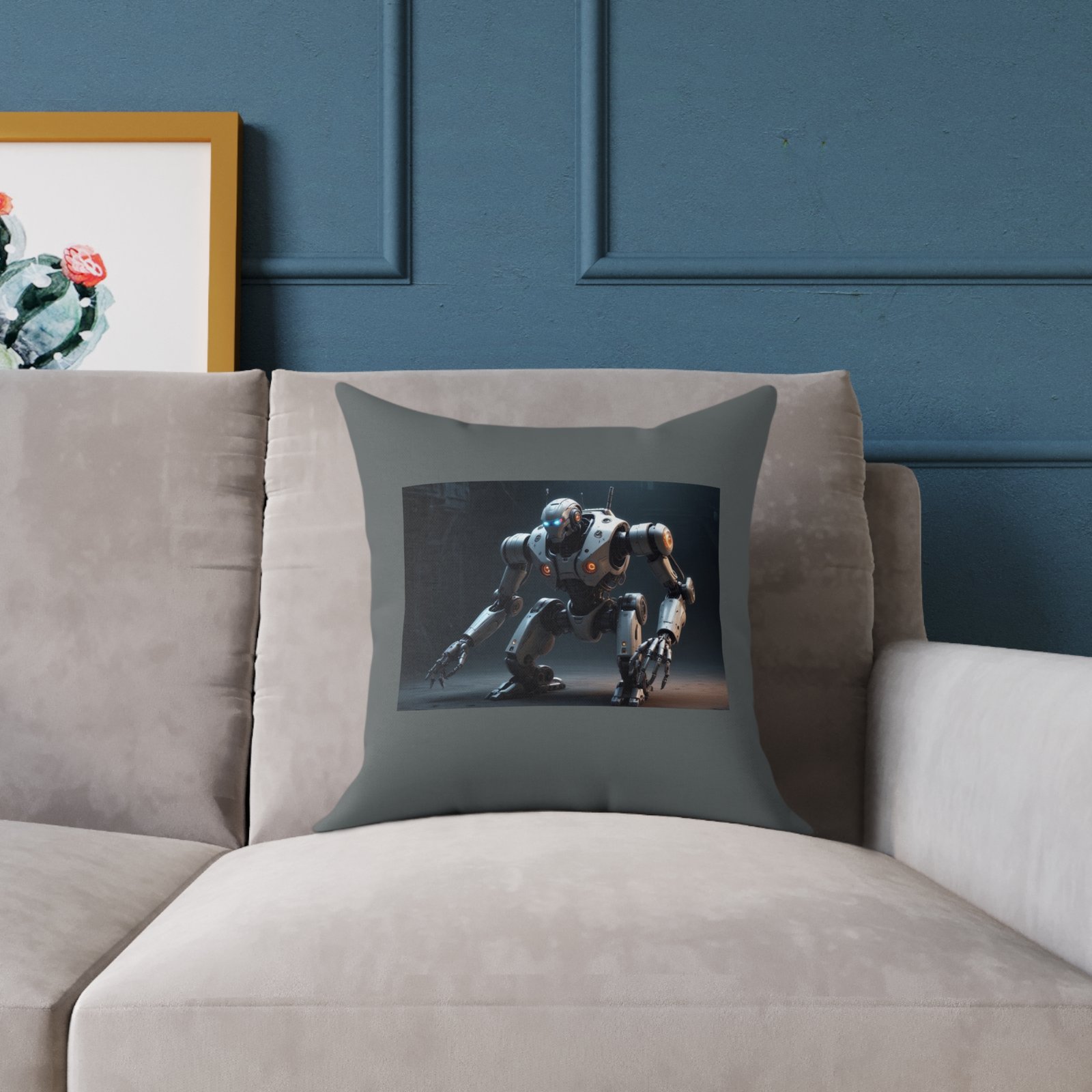 Robot Square Poly Canvas Pillow - Image 3