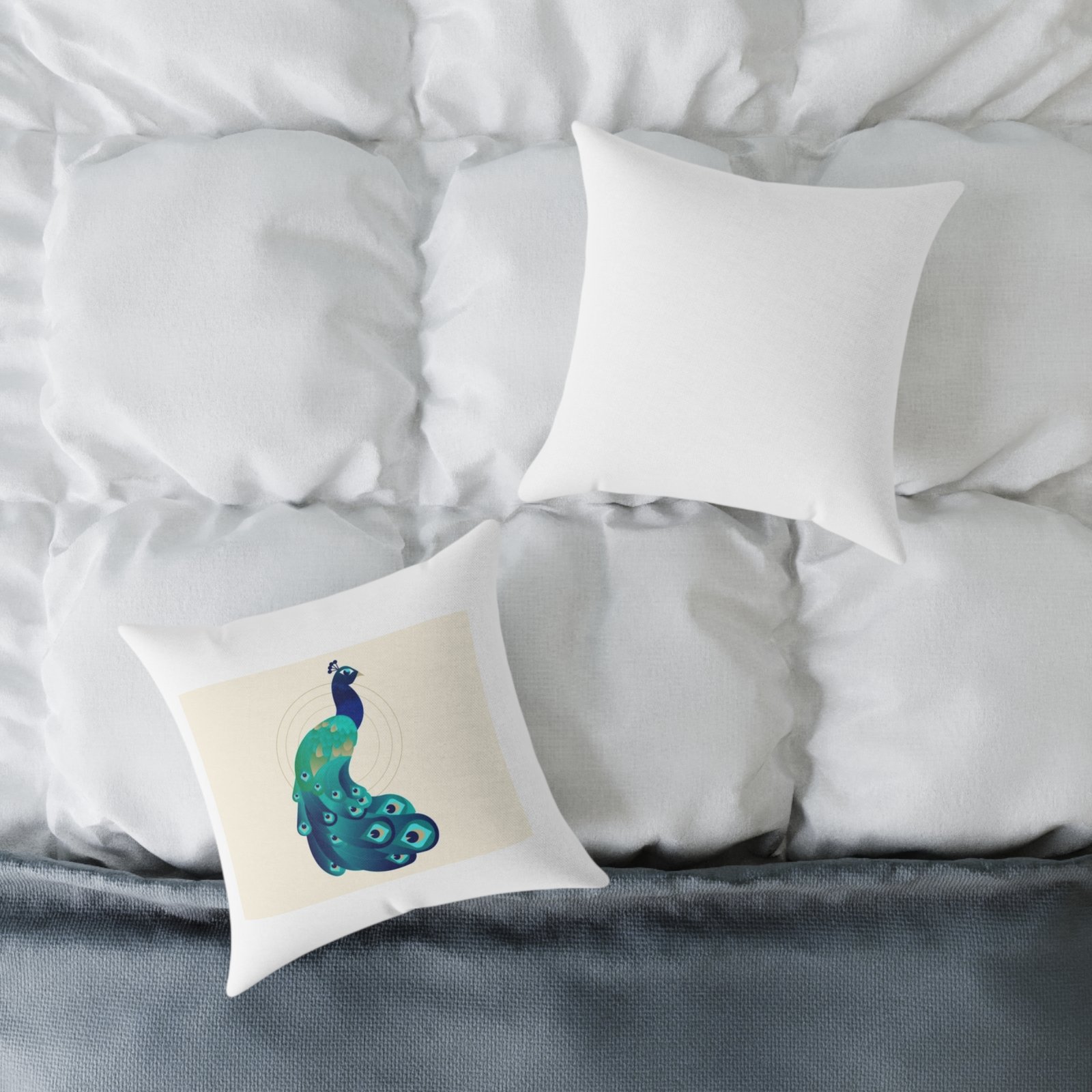 Pea cock Prin t Cushion G ift Square Poly Canvas Pillow Pea cock Prin t , G ift Cushion, Lounge Cushion, Bedroom Cushion, Cushion G ift , , - Image 4