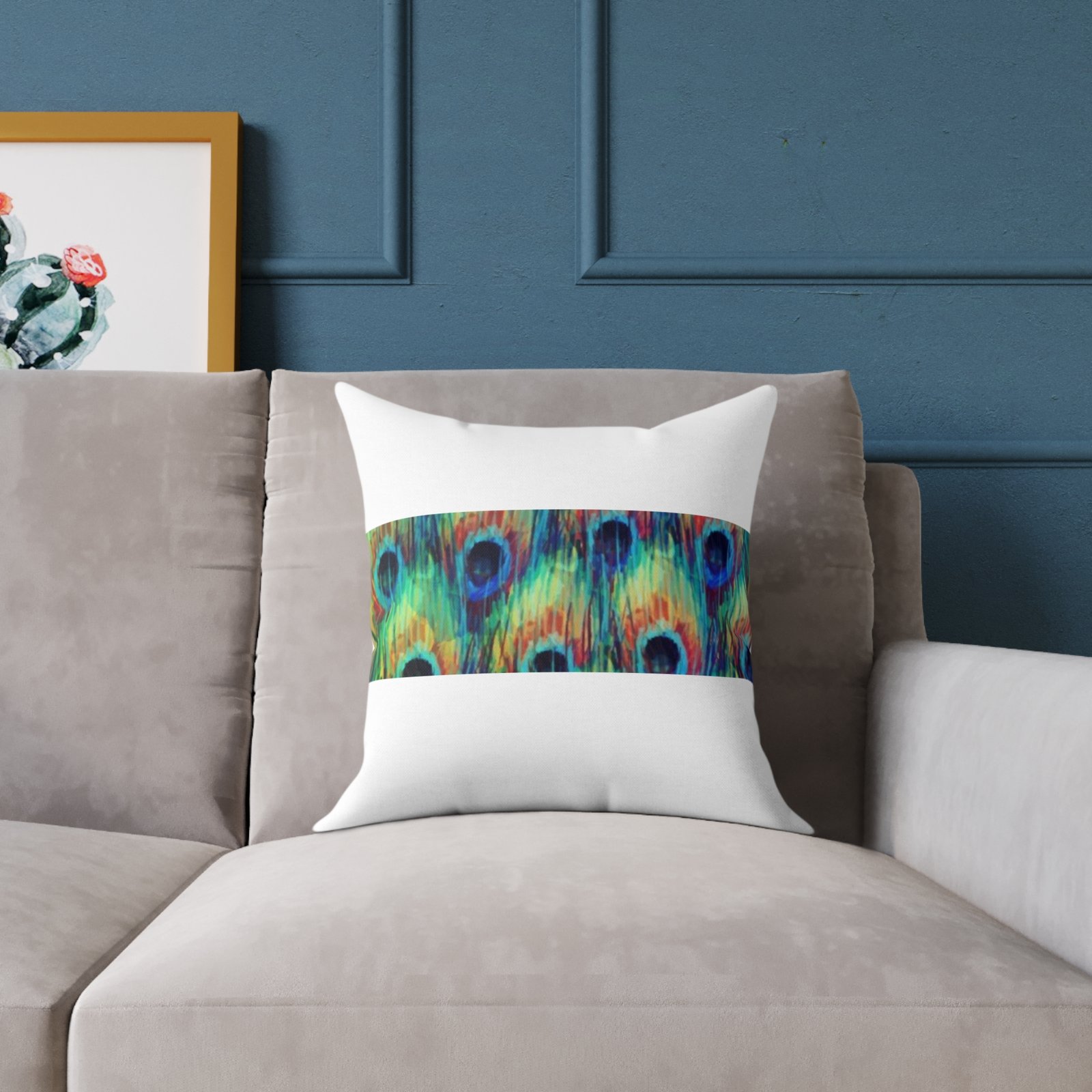Pea cock Prin t Cushion G ift Square Poly Canvas Pillow Pea cock Prin t , G ift Cushion, Lounge Cushion, Bedroom Cushion, Cushion G ift , , - Image 3