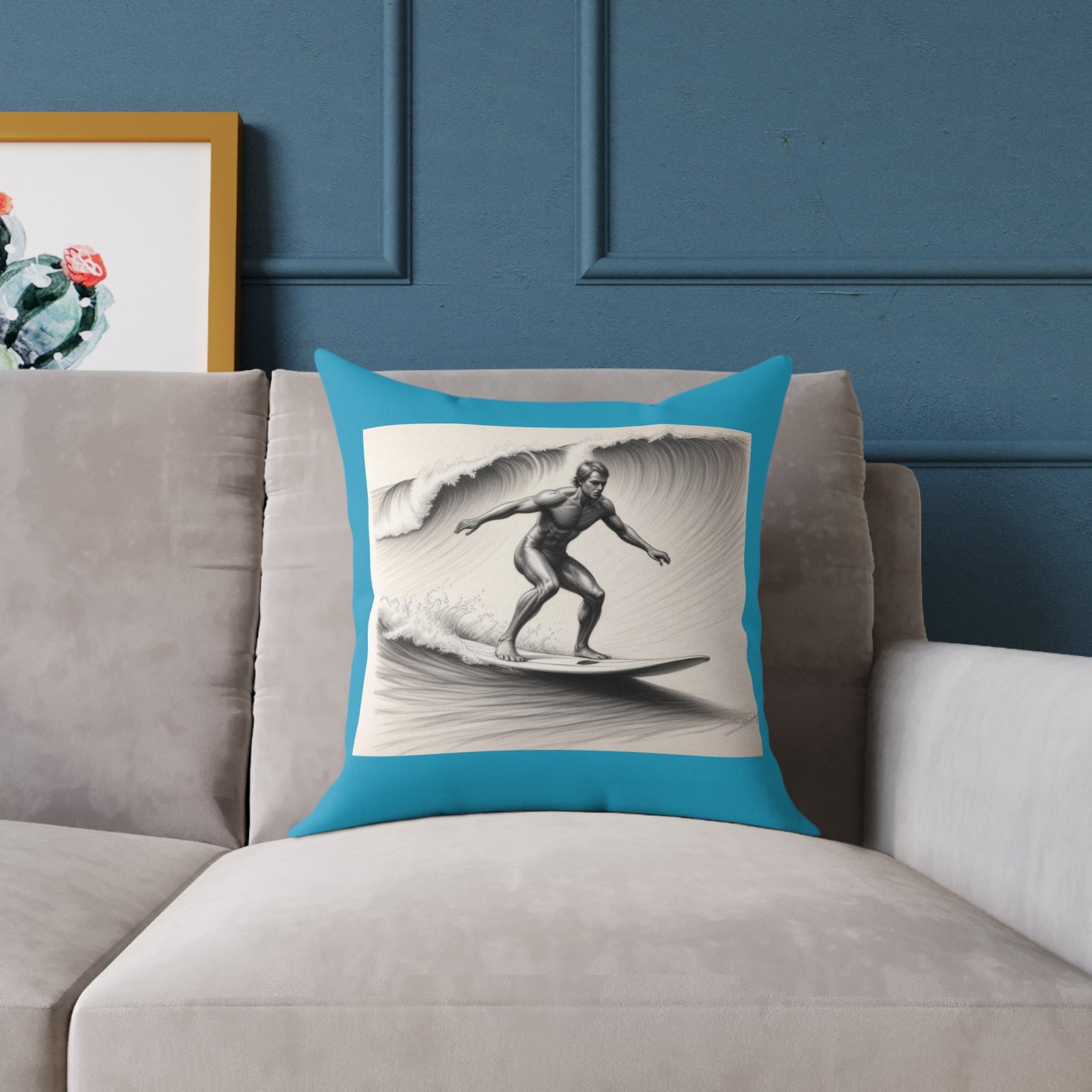 Surfing Square Poly Canvas Pillow - Image 7