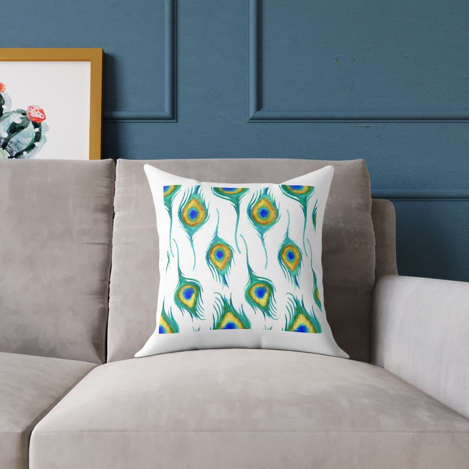 Pea cock Prin t Cushion G ift Square Poly Canvas Pillow Pea cock Prin t , G ift Cushion, Lounge Cushion, Bedroom Cushion, Cushion G ift , , - Image 3