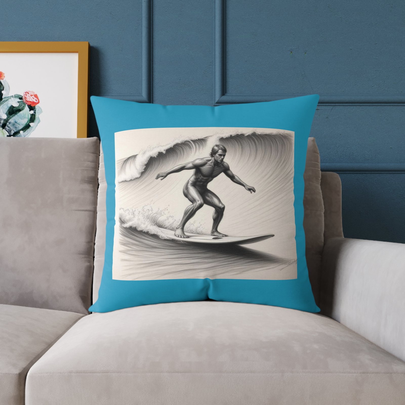 Surfing Square Poly Canvas Pillow - Image 15