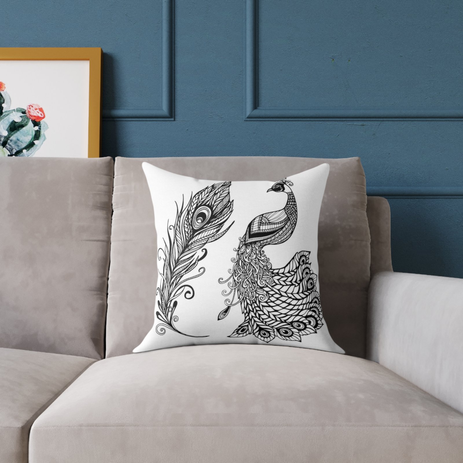 Pea cock Prin t Cushion G ift Square Poly Canvas Pillow Pea cock Prin t , G ift Cushion, Lounge Cushion, Bedroom Cushion, Cushion G ift , , - Image 3
