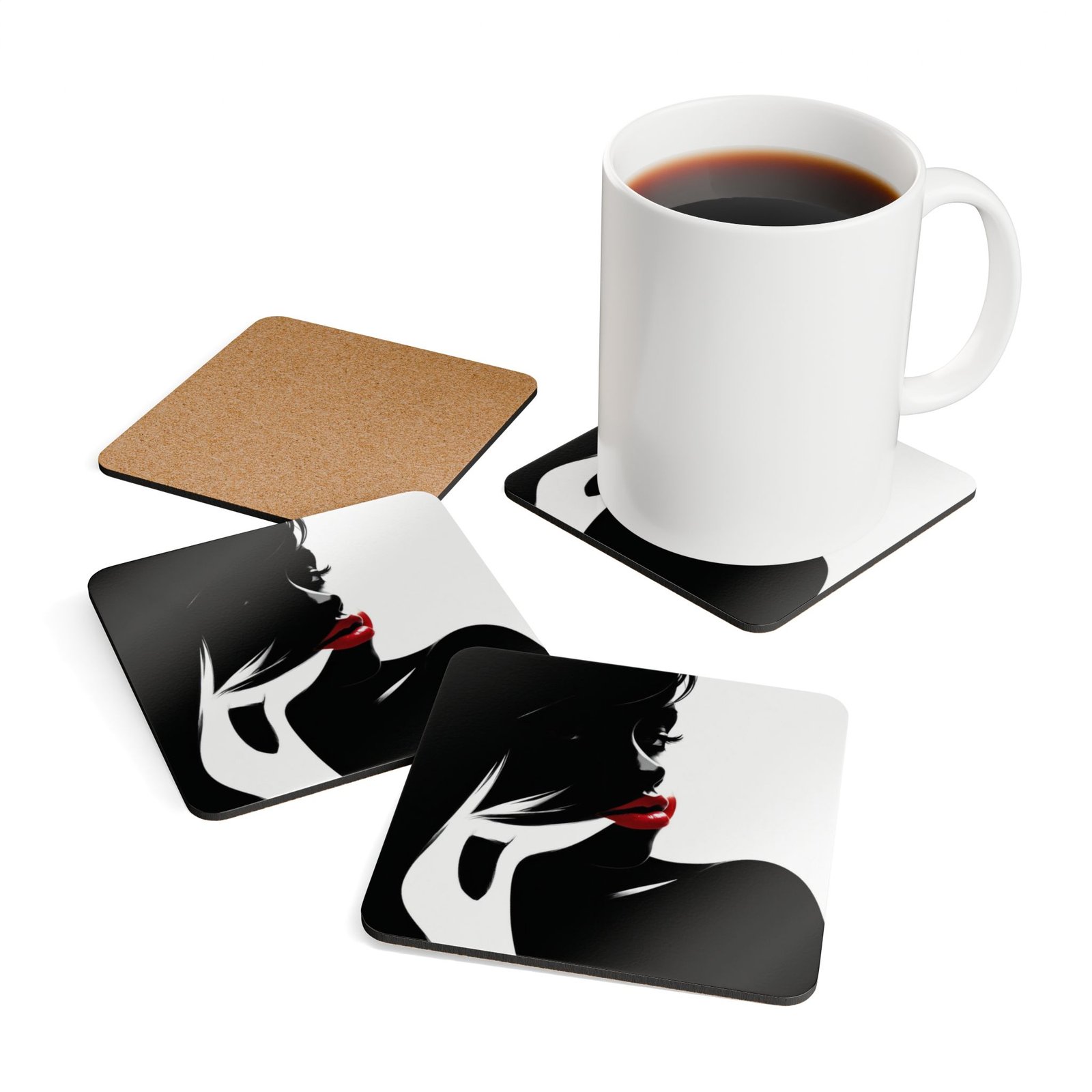 Black And White Corkwood Coaster Set - Image 4
