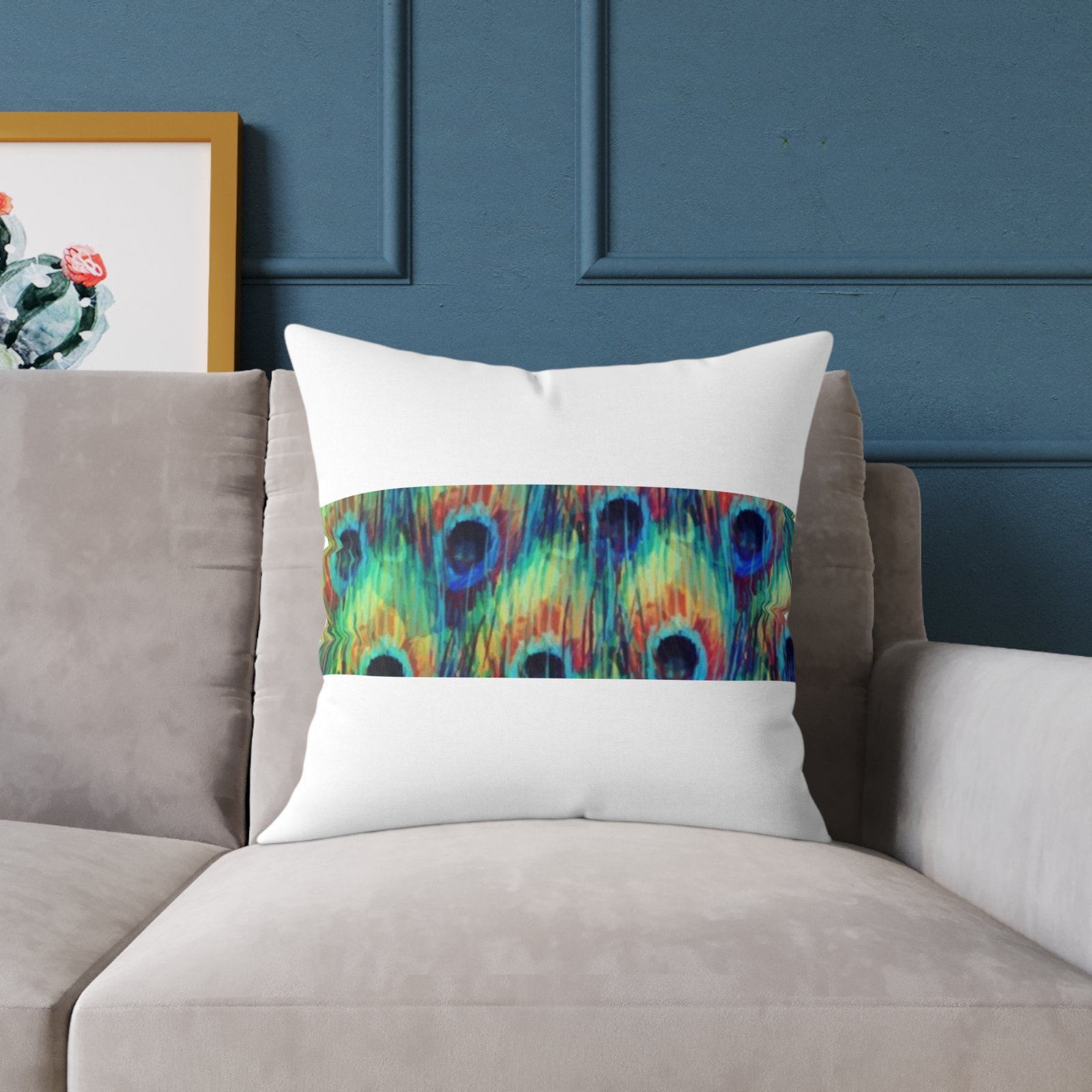 Pea cock Prin t Cushion G ift Square Poly Canvas Pillow Pea cock Prin t , G ift Cushion, Lounge Cushion, Bedroom Cushion, Cushion G ift , , - Image 11