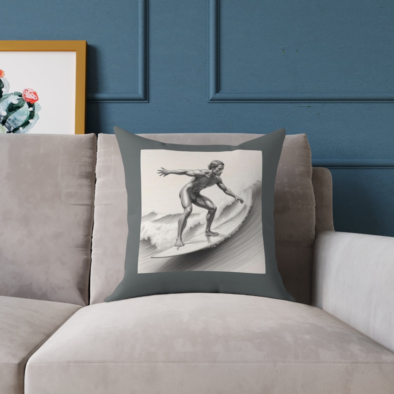 Surfing Square Poly Canvas Pillow - Image 7
