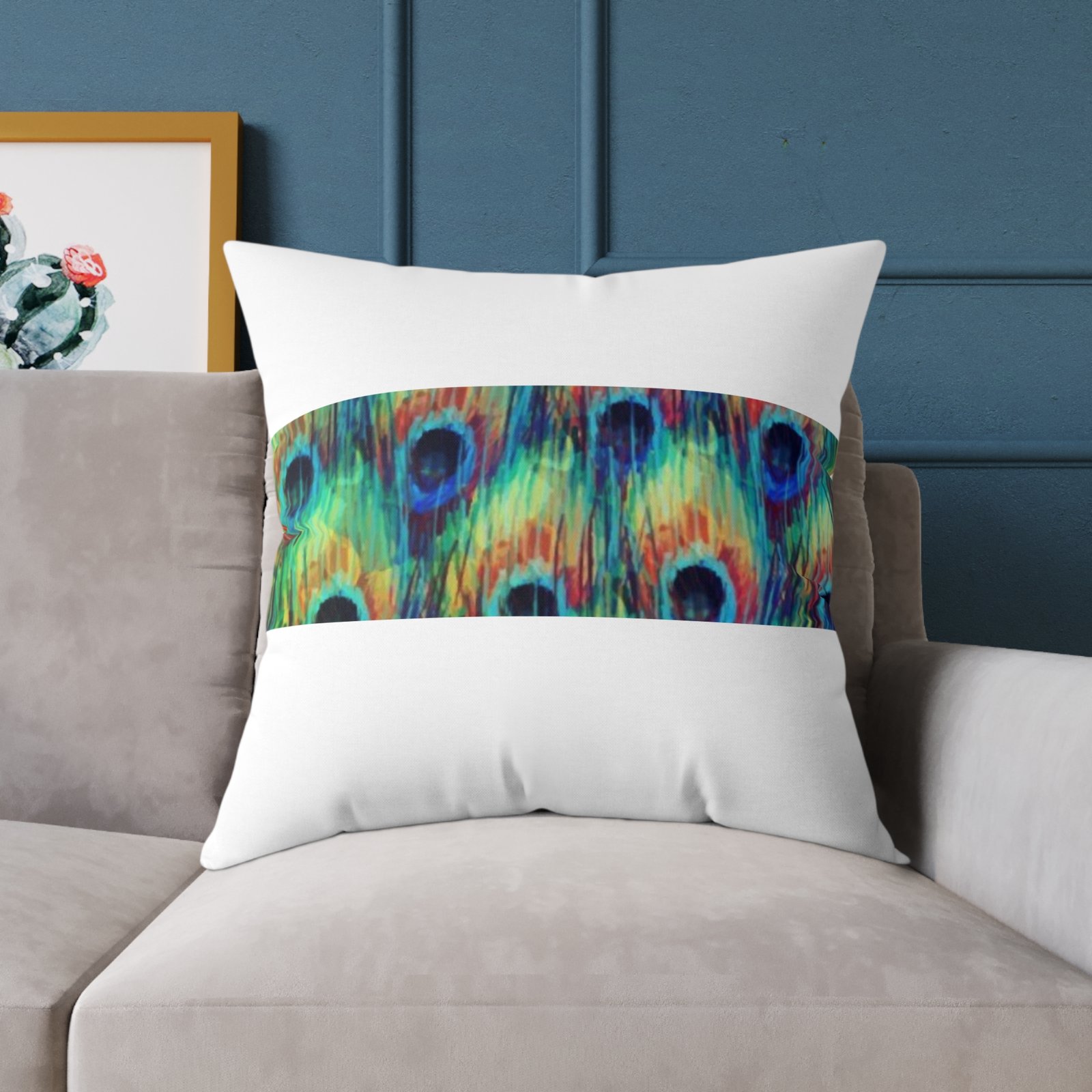 Pea cock Prin t Cushion G ift Square Poly Canvas Pillow Pea cock Prin t , G ift Cushion, Lounge Cushion, Bedroom Cushion, Cushion G ift , , - Image 19