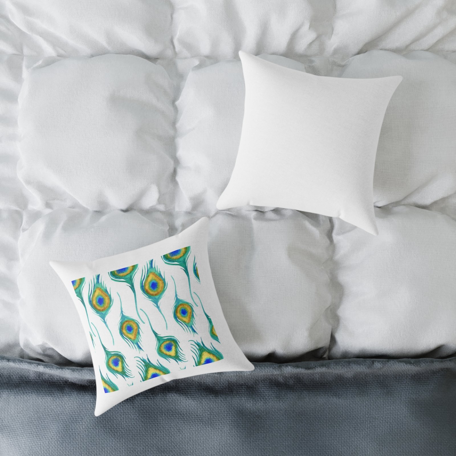 Pea cock Prin t Cushion G ift Square Poly Canvas Pillow Pea cock Prin t , G ift Cushion, Lounge Cushion, Bedroom Cushion, Cushion G ift , , - Image 4