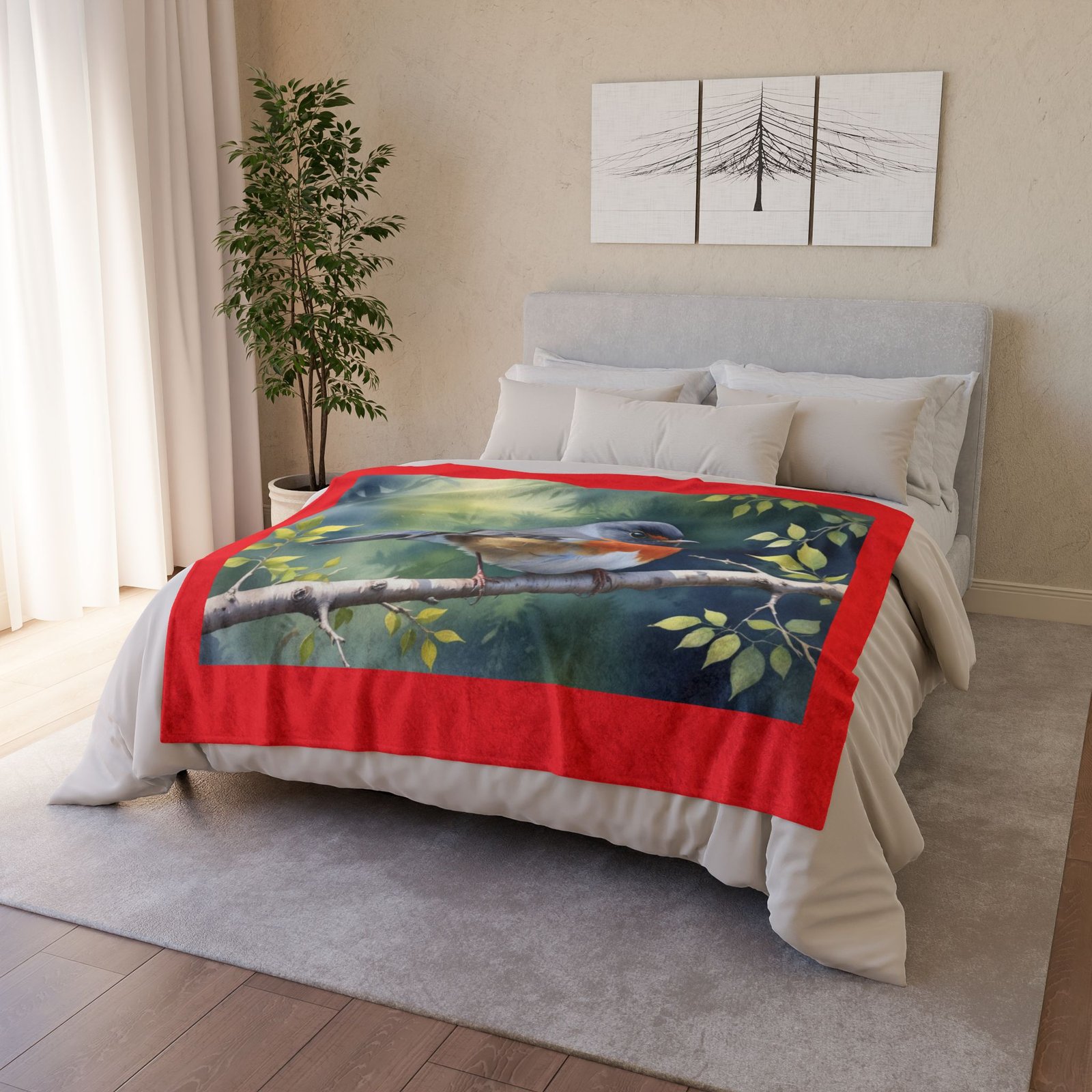 Robin Red Breast Soft Polyester Blanket - Image 8