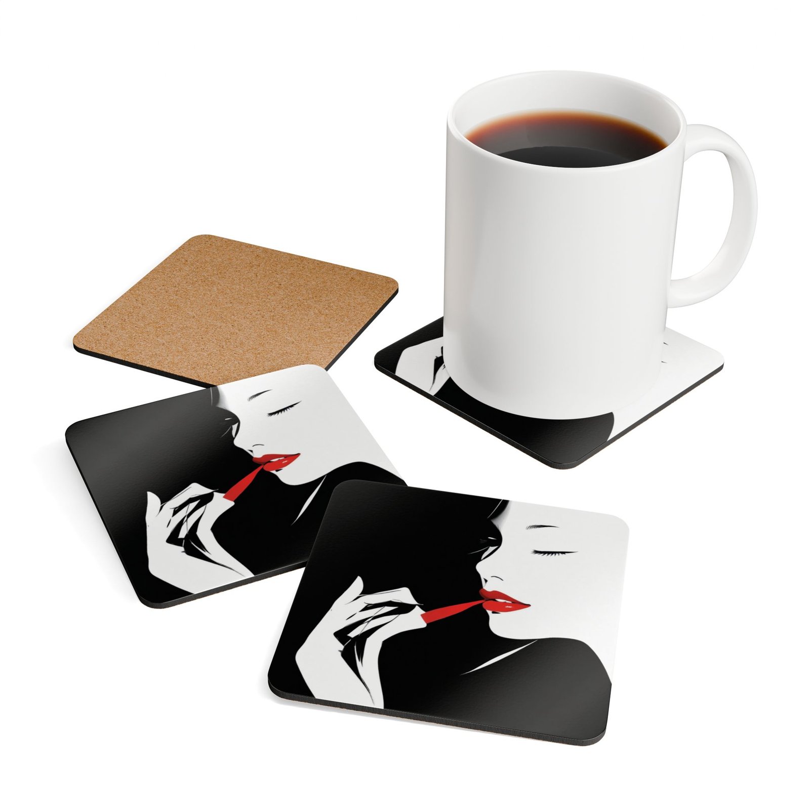 Black And White Corkwood Coaster Set - Image 4