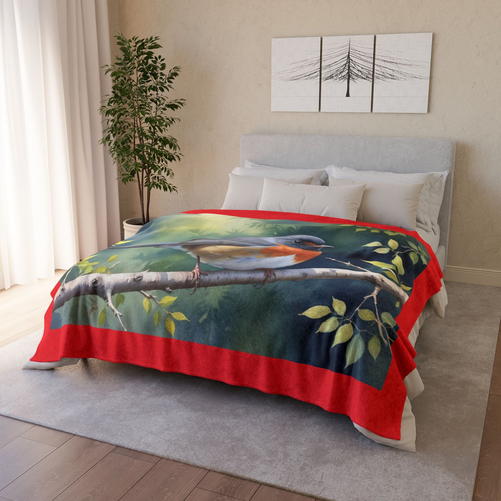 Robin Red Breast Soft Polyester Blanket - Image 12