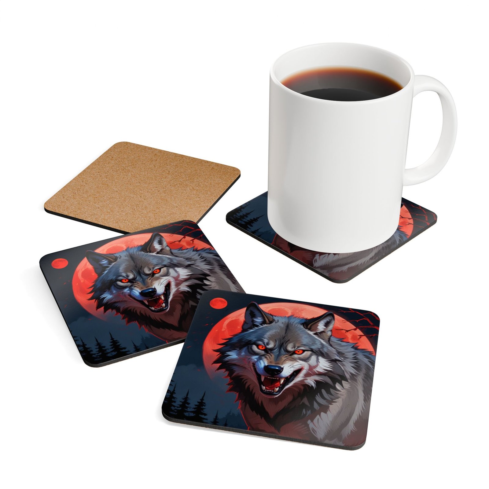 Wolf Corkwood Coaster Set - Image 4