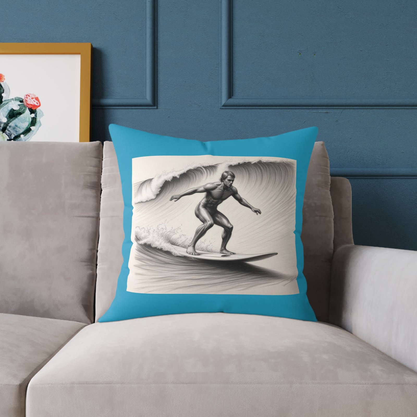 Surfing Square Poly Canvas Pillow - Image 11