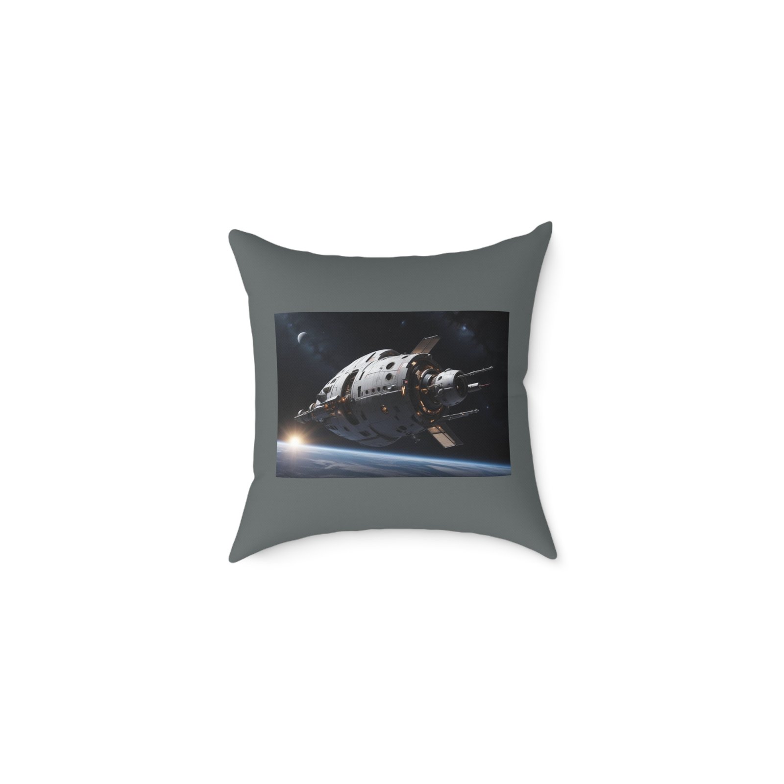 Space Ship Square Poly Canvas Pillow