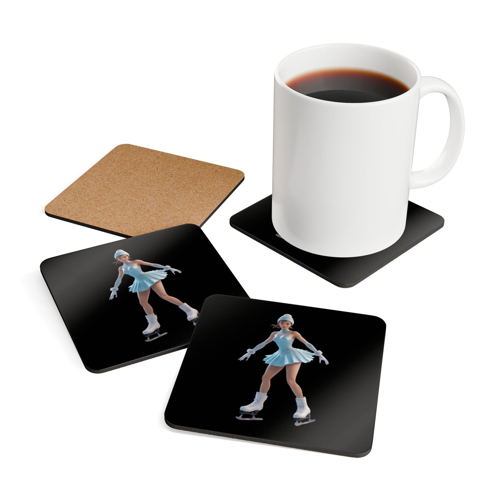 Ice Skating Corkwood Coaster Set - Image 4