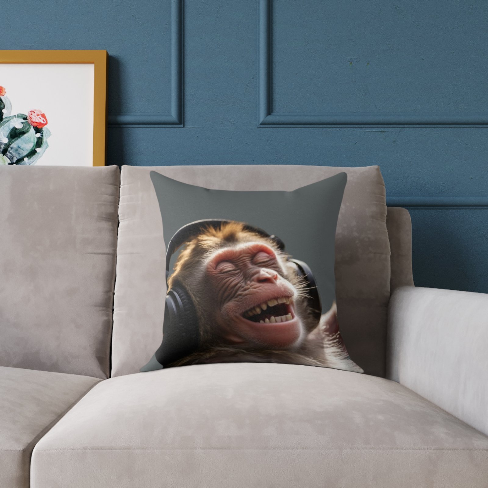 Funny Monkey Poly Canvas Pillow - Image 3