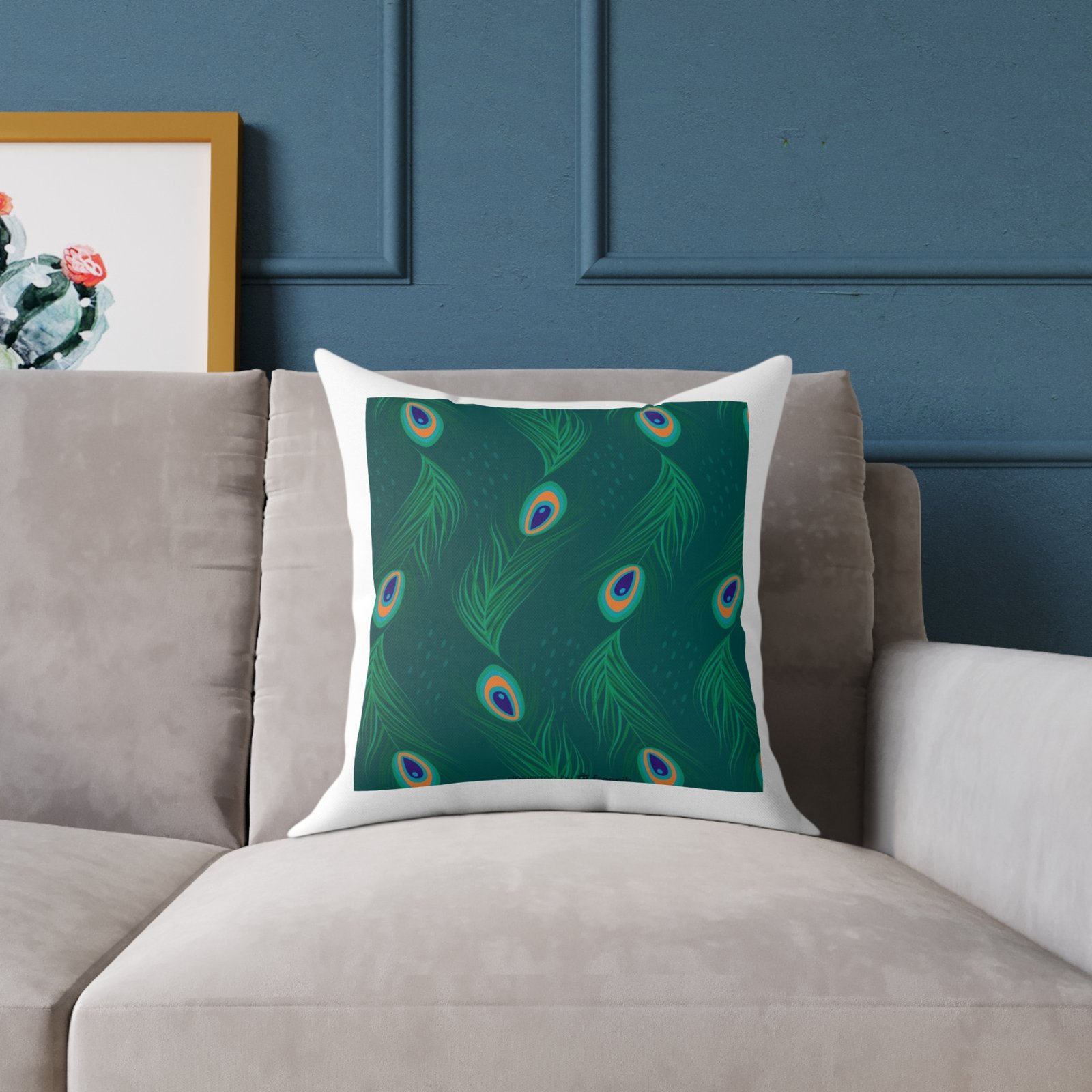 Pea cock Prin t Cushion G ift Square Poly Canvas Pillow Pea cock Prin t , G ift Cushion, Lounge Cushion, Bedroom Cushion, Cushion G ift , , - Image 7